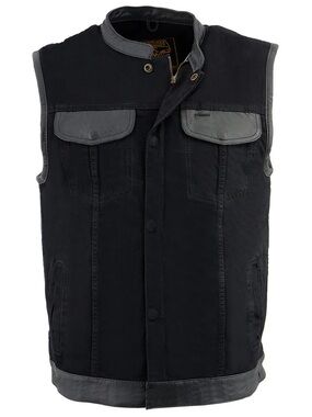 Milwaukee Leather Men's sz M Black Denim Club Style Biker Vest with Leather Trim